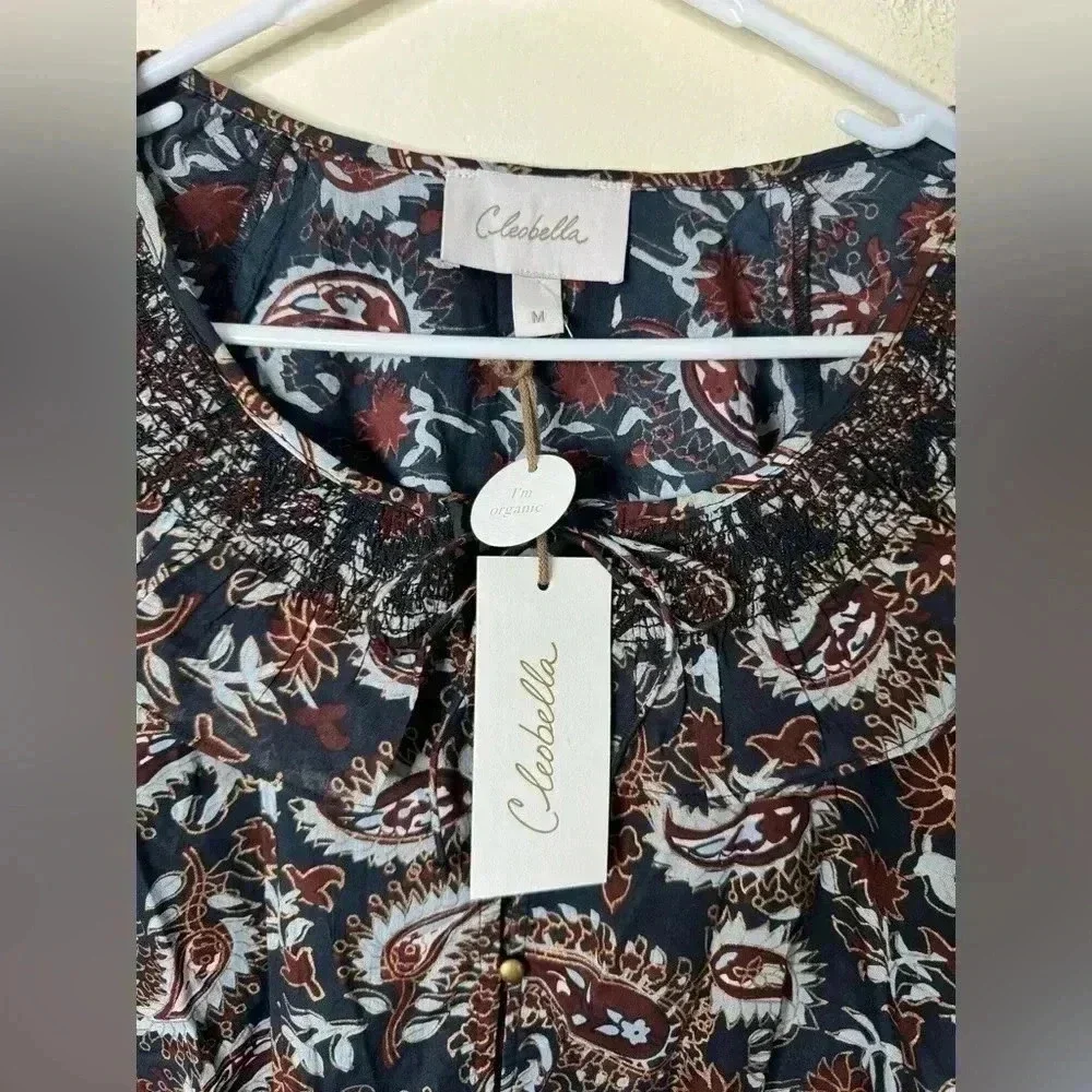 Cleobella Boho Jillian Blouse Avalon Block Print